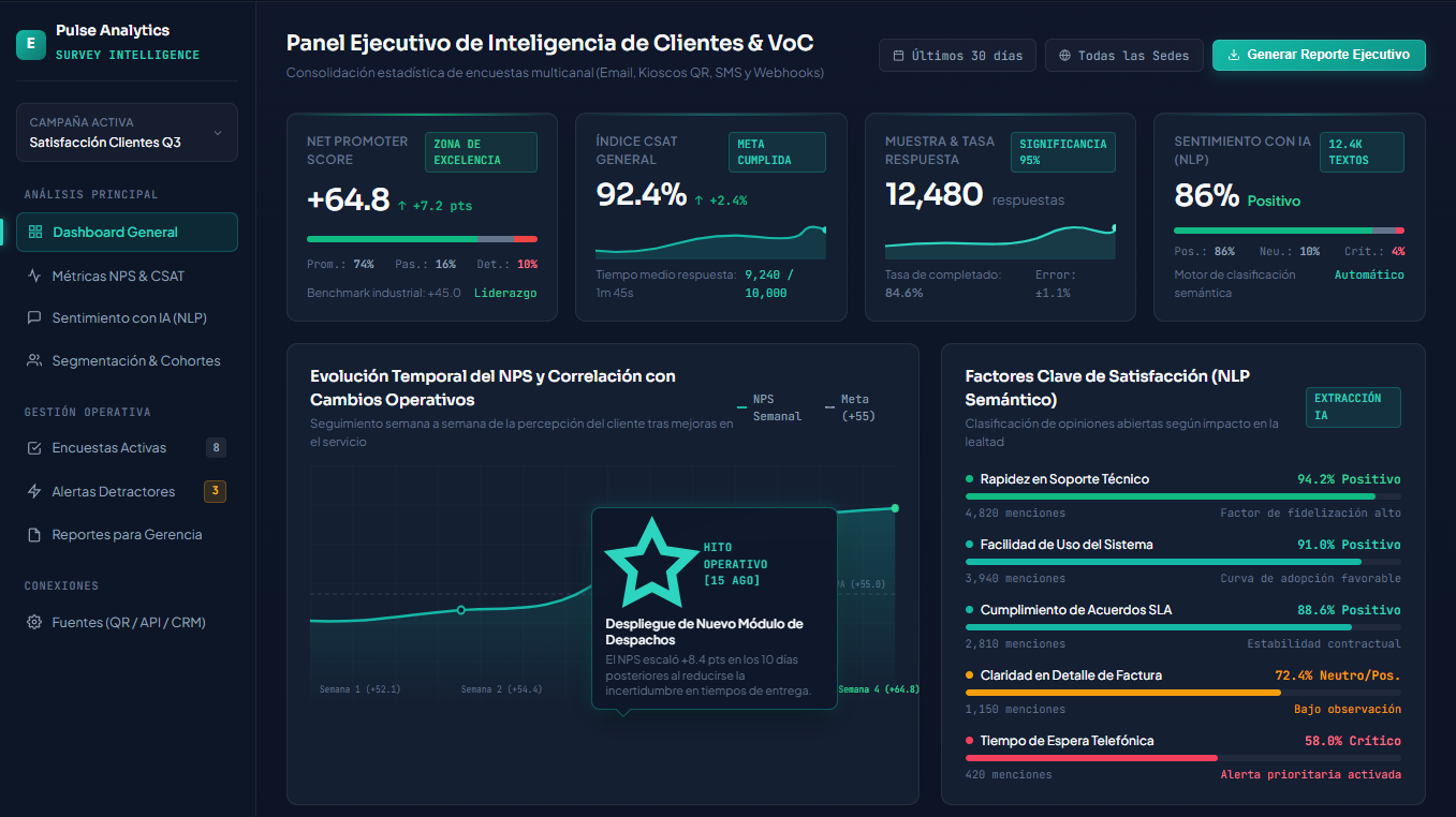 Captura de pantalla de un panel de inteligencia de negocios y análisis de datos